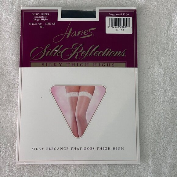 Vintage Hanes Silk Reflections Silky Sheer Thigh Highs Style 720 Jet Size AB - Picture 1 of 2